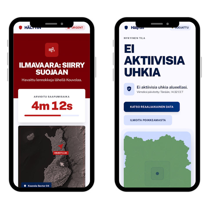 Tältä näyttää hälytys Taigan Hälytin-sovelluksessa