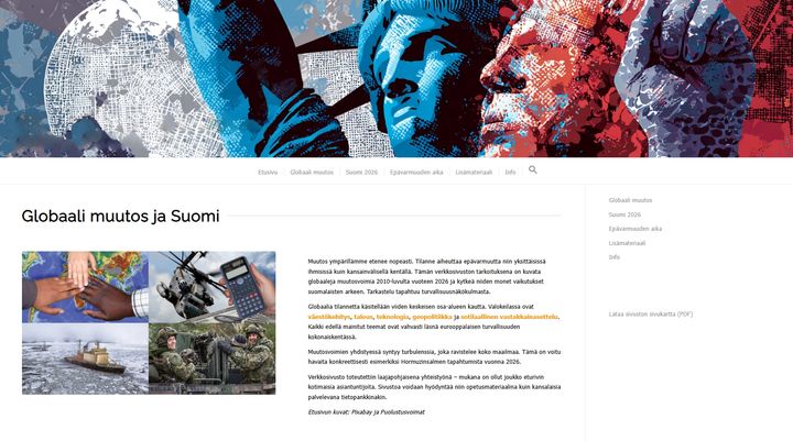 Globaali muutos ja Suomi -verkko-oppimisympäristön etusivu